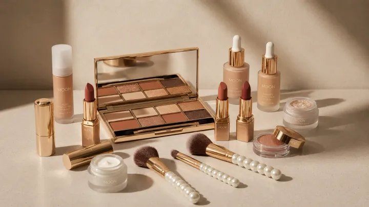 Koleksi produk kosmetik dekoratif dengan tampilan mewah